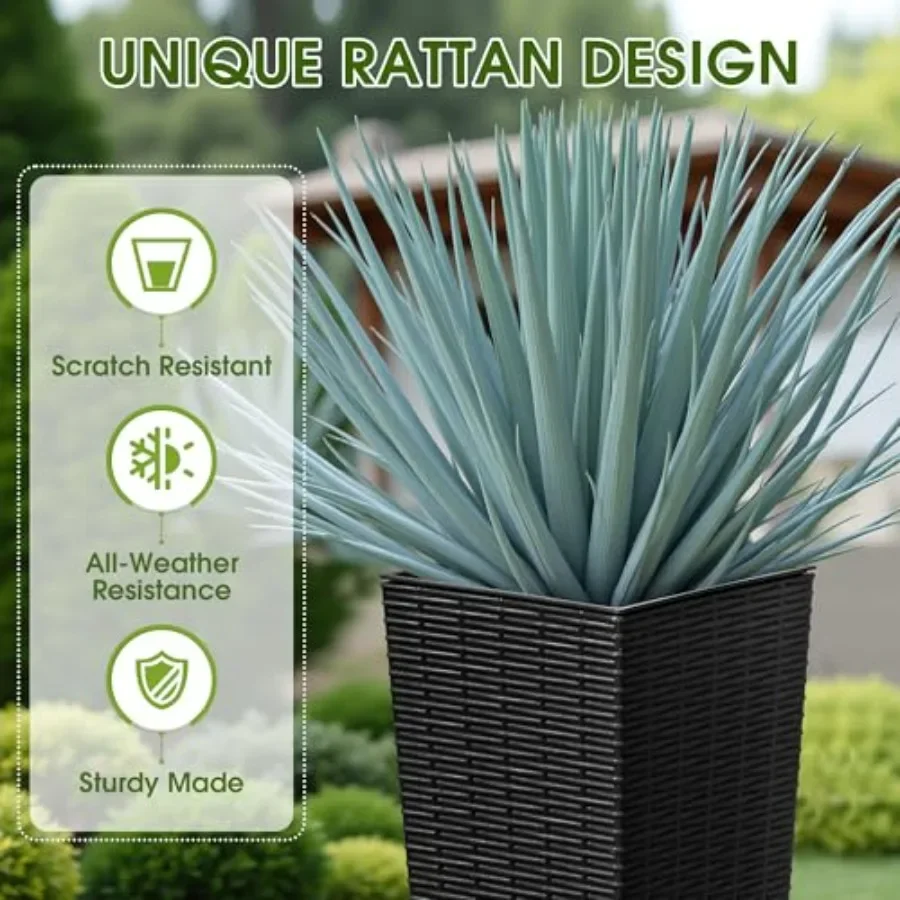 Outdoor resin tall planters set of 2, black, 23.6 inches, modern decor with 4 drainage holes for porch, patio, backyard, home g