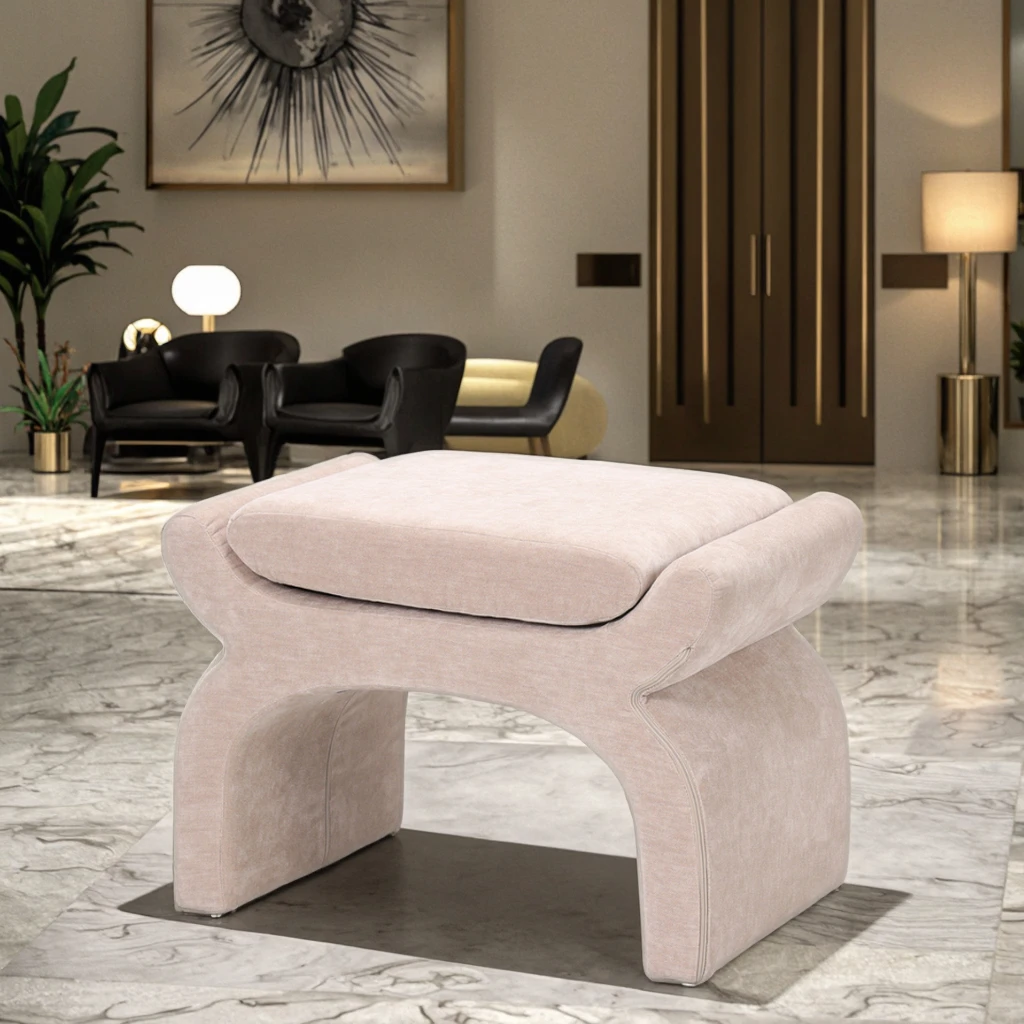 

Modern Design Fabric Ottoman Pouf Footstool for Home Bedroom Soft Seating Makeup Stool Villa Hotel Decoration Customizable Color