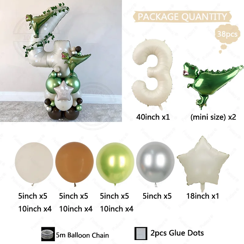 38Pcs Jungle Theme Dinosaur Party Balloon Arch Set for Boy Wild One 1-9st Birthday Party Decoration Baby Shower First Birthday view 6