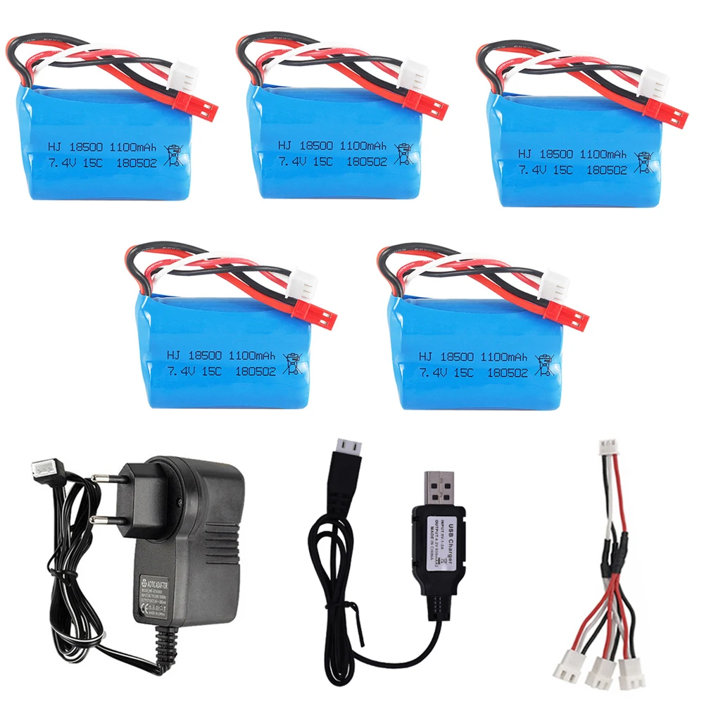 סוללה 18500 עבור mjx t10 t11 t34 hq 827 871 חלקי צעצוע מסוק שליטה מרחוק 7.4v 1100mah lipo תקע סוללה jst עם מטען