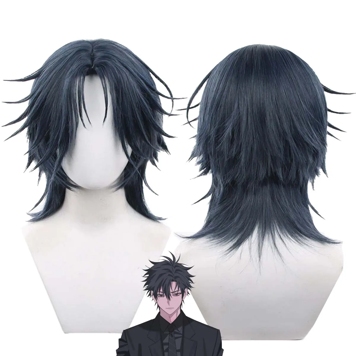 Men Anime Link Click Jae Lee Cosplay Cosplay Wig Short Dark Blue Wolf Tail Hair Heat Resistant Synthetic Wig Halloween Party