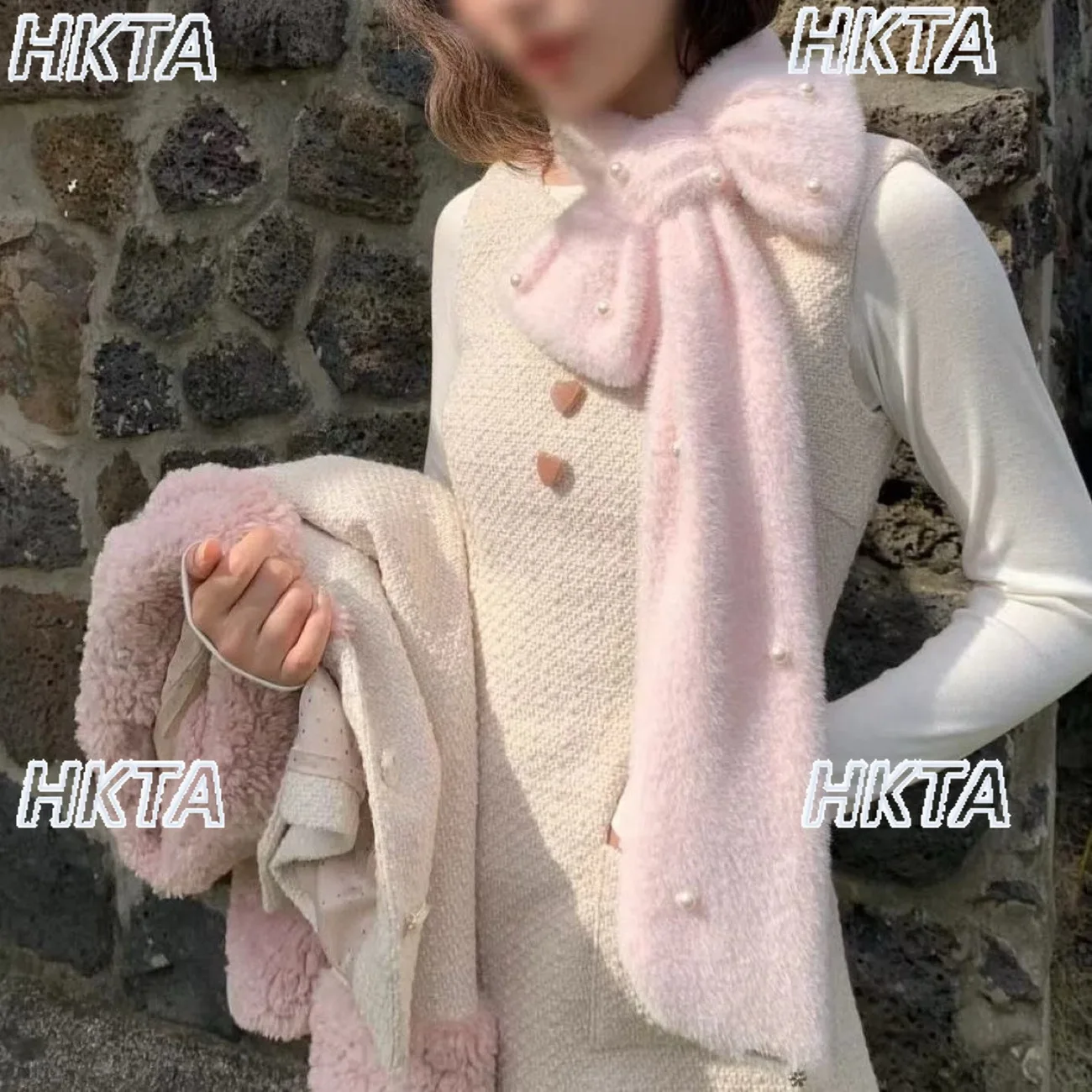 

Высококачественный теплый шарф для женщин и девочек, осенне-зимний жемчужный студенческий шарф в горошек, мягкий пушистый шарф для шеи, теплый шарф двойного назначения