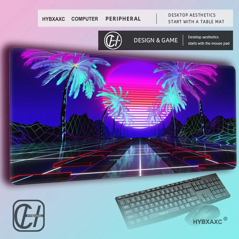 HYBXAXC Vaporwave Synthwave Car Road Design Gaming Mouse Pad, Extended Non-slip Keyboard Desk Mat