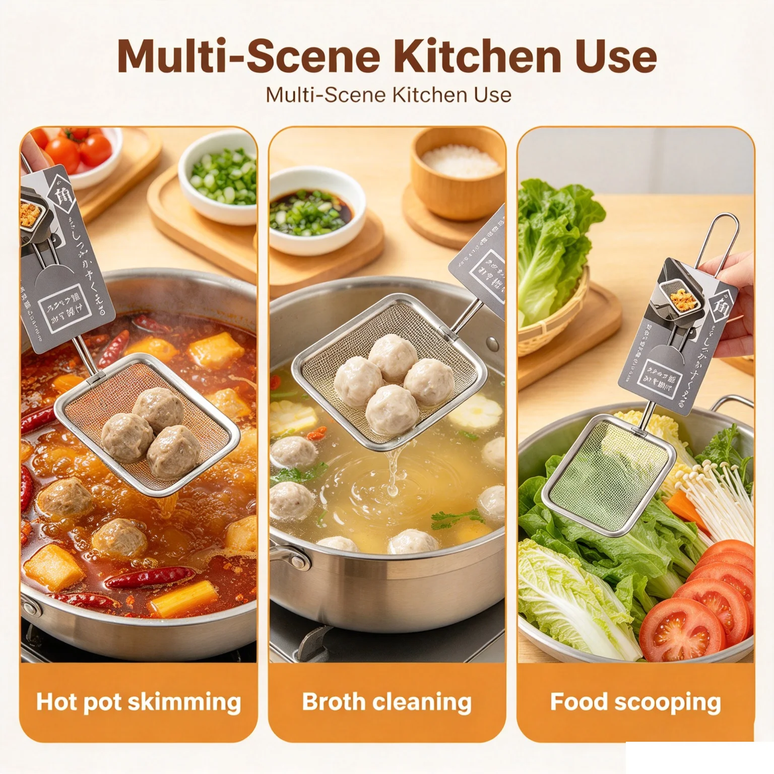 Square Hot Pot Strainer Fine Mesh Prevent Food Falling For Cooking Enthusiasts Grab Tofu Balls Intact