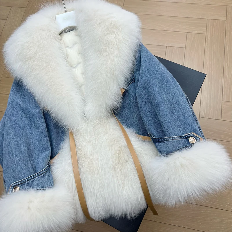 2023 Fashion New Autumn Winter Real Fox Fur Collar Thick Women Warm Coat 90% Goose Down Jacket Luxury Outwear New Female Coat