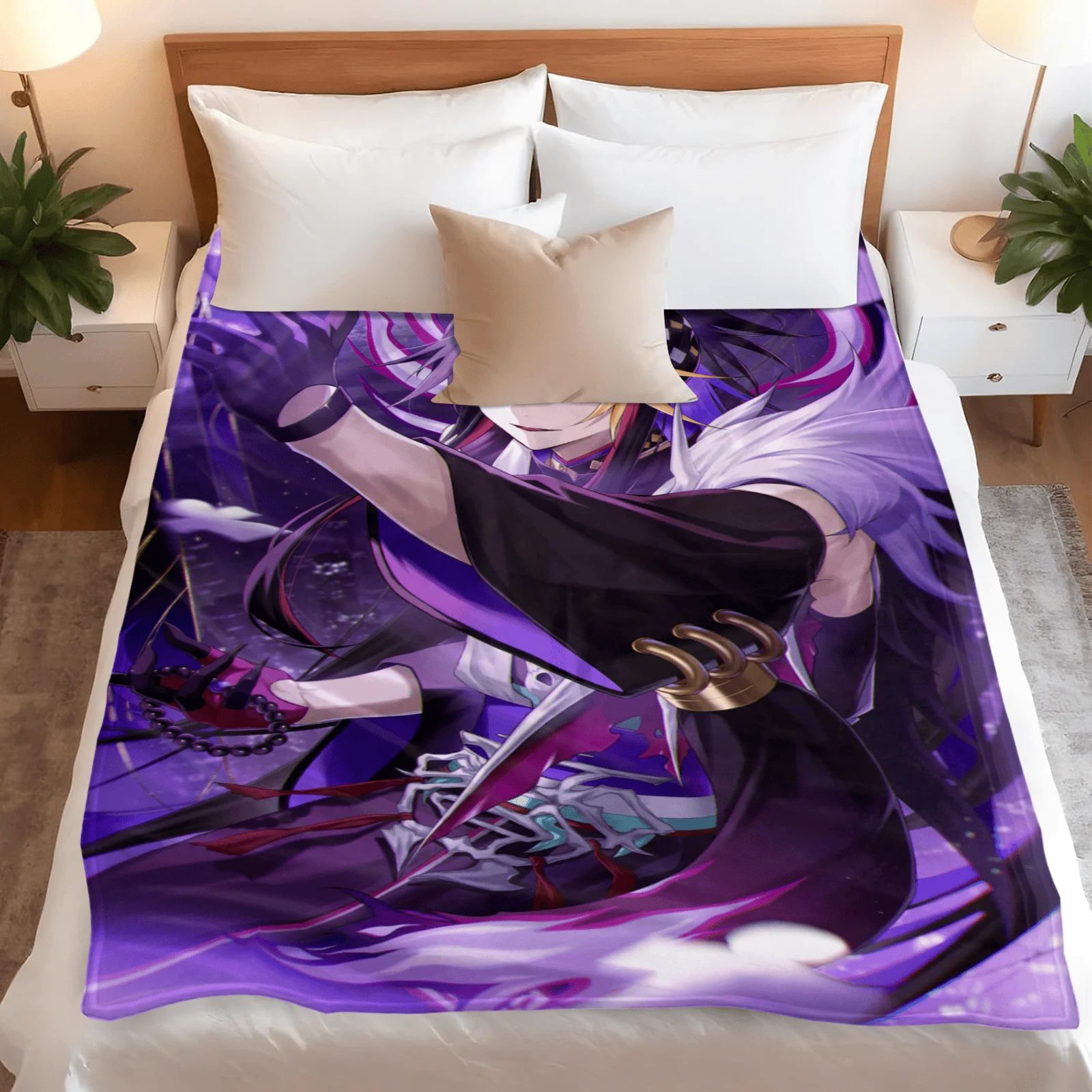 

Large Size Flannel Plush Blanket 200x240cm Floral Print Super Soft Blanket for All Seasons Home Hotel