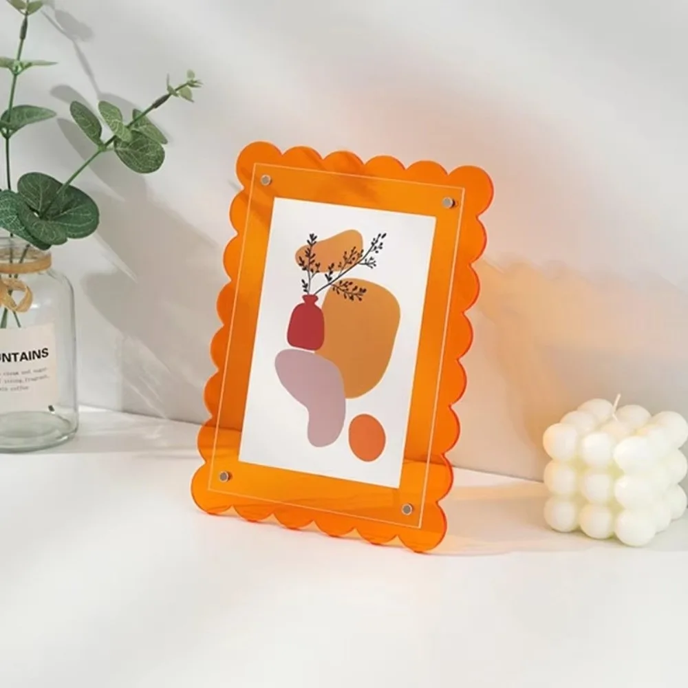 New Acrylic Photo Frame Colorful 7inch Postcard Display Stand Nordic Style with Wave Shape Desktop Ornaments Gift