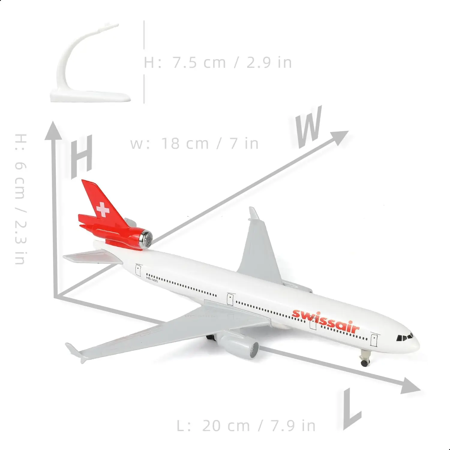 20CM Scale Plane Alloy Swiss Airlines MD-11 Airplane Model Classic Finished Static Collectible Aircraft Ornament Gift Display
