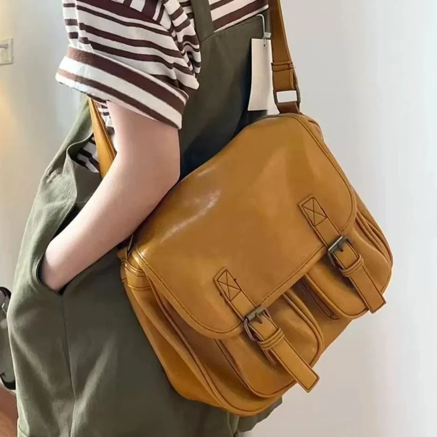 

Винтажная осенняя коричневая сумка через плечо из искусственной кожи, сумка через плечо, большая вместительная сумка-мессенджер, пригородная большая сумка, женские сумки