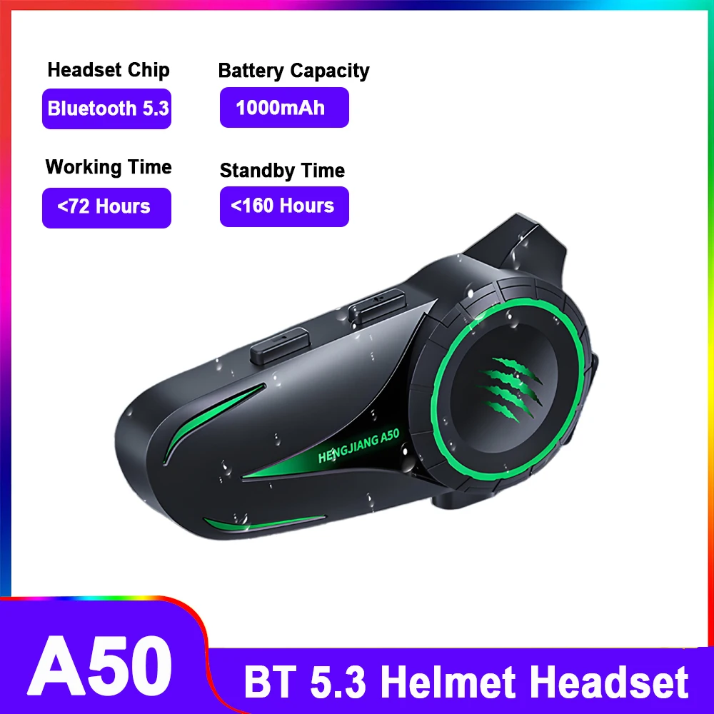 

A50 Bluetooth 5.3 Motorcycle Helmet Headset Headphone Wireless Motor Bike Handsfree Stereo Earphone Speaker Noise Reduction
