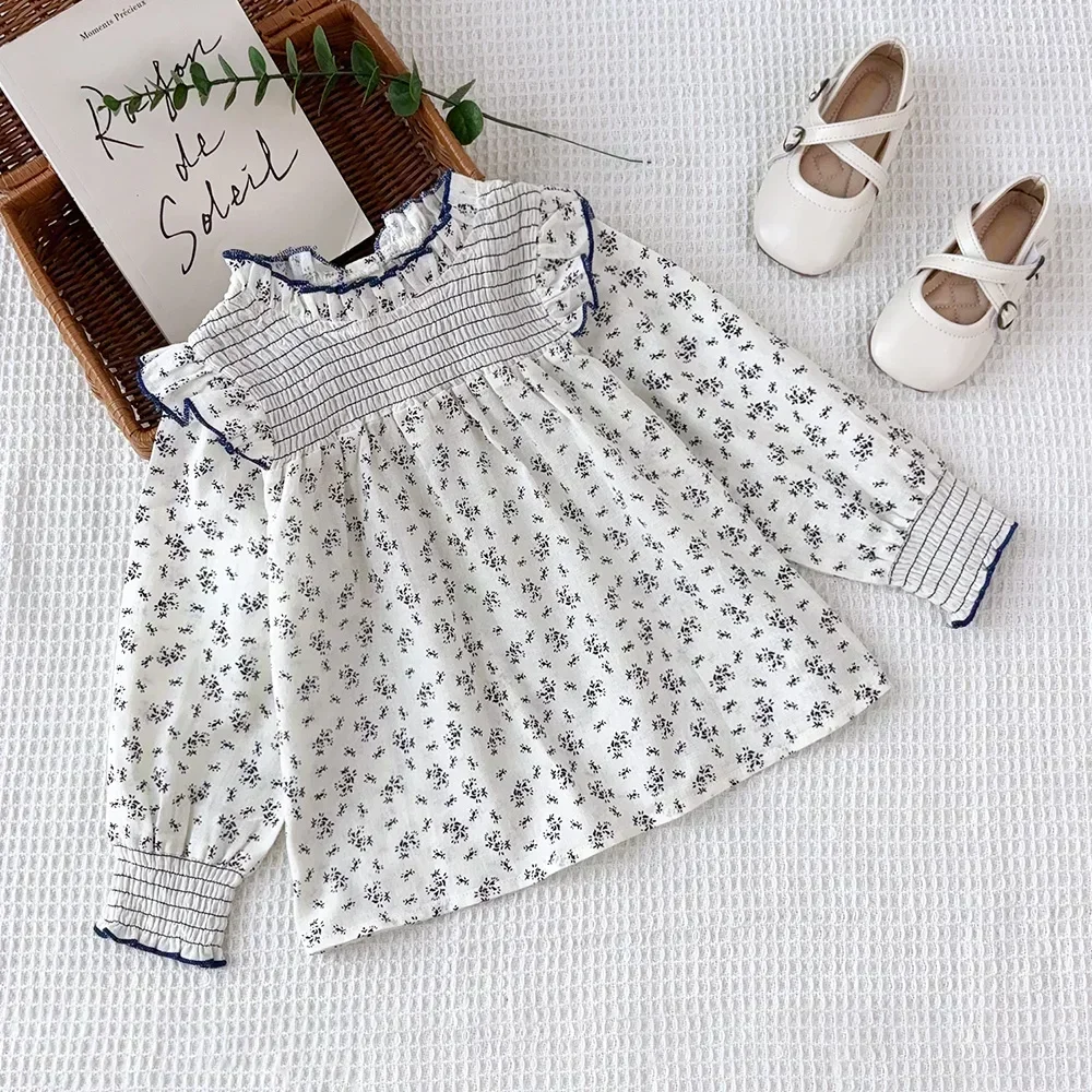 Weißes florales Langarmhemd für Frühling Herbst neues Baby Tops süße und süße Kinder kleidung für 1-6 Jahre alt – Detail 4