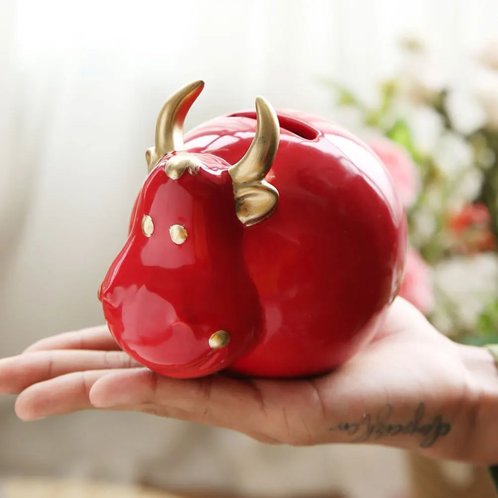 

1Pcs Coin Bank for Kids Cute Cattle Shape Savings Jar Encourage Saving Habits Change Holder Study Room Office Decor Red