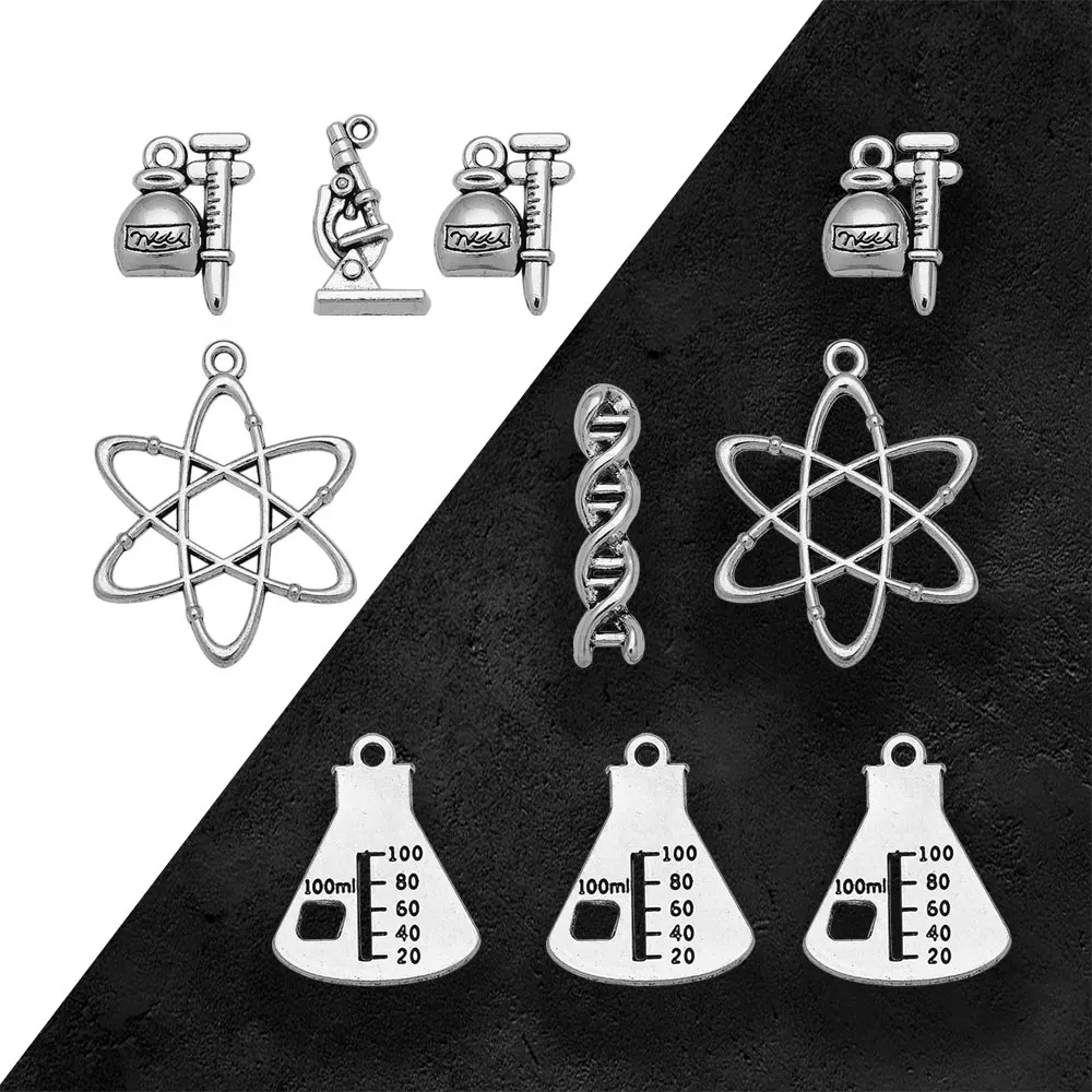 15-30 sztuk/partia antyczne chemiczne Dna Charms mikroskop Atom wisiorki dla majsterkowiczów materiały jubilerskie luzem artykuły hurtowe mała firma