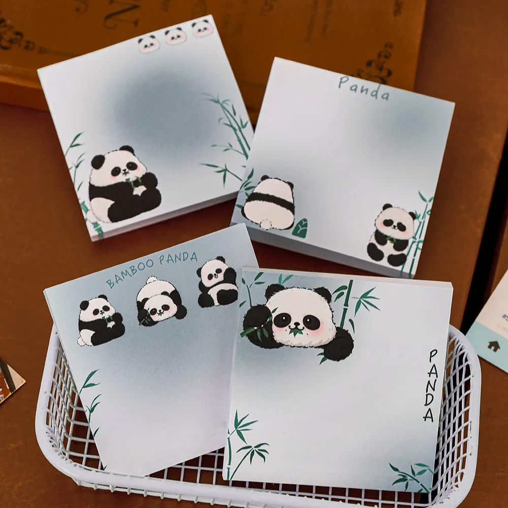 50/200 ورقة ملاحظات لاصقة على شكل باندا لطيفة لطلاب المدارس المتوسطة والمدارس الابتدائية ملاحظات قرطاسية مربعة من الخيزران