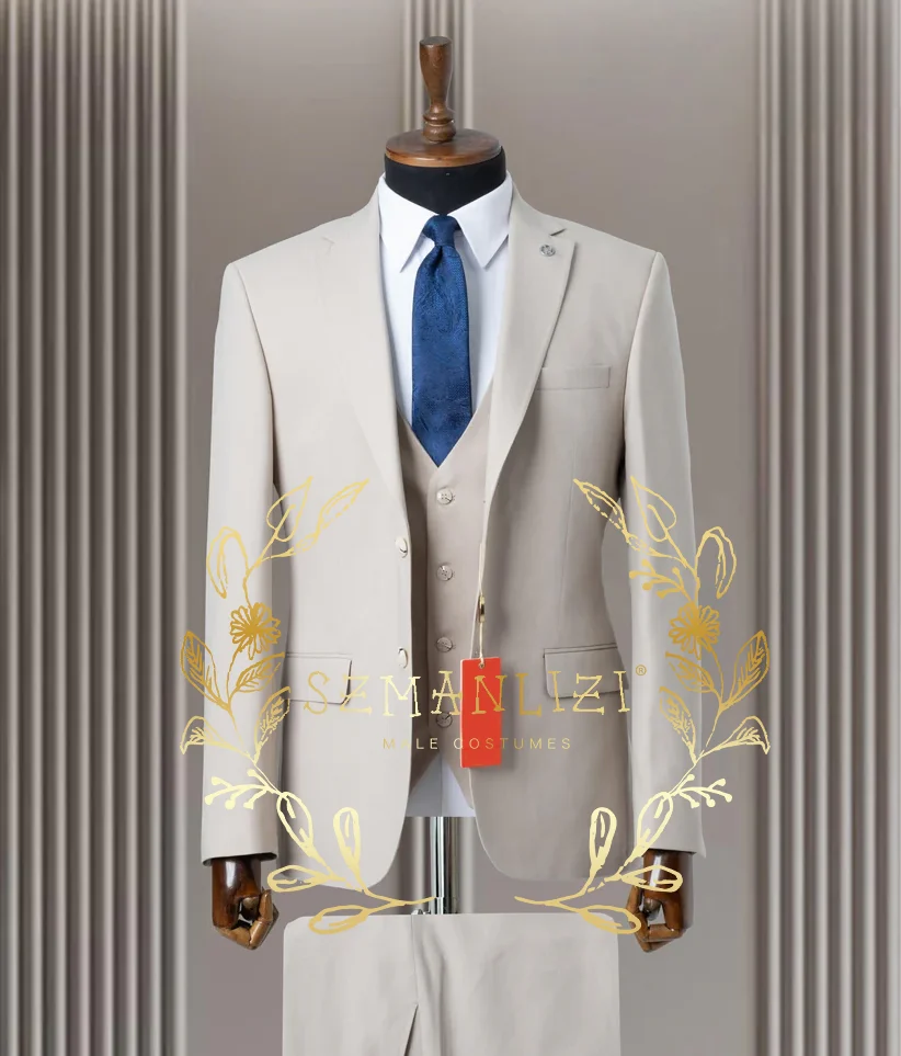 3 Piece Light Gray Notch Lapel Single Breasted Suits for Men Chic Formal Casual Business Wedding Tuxedo (Blazer+Vest+Pants)