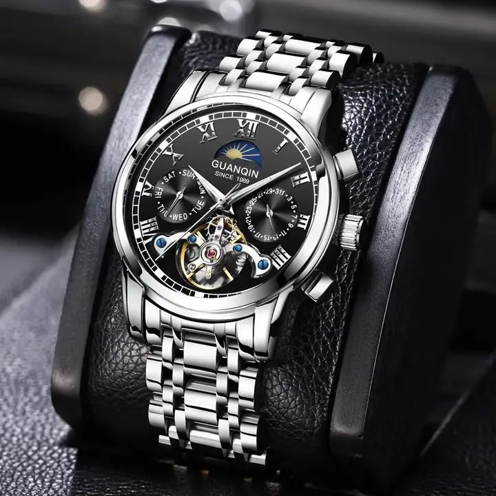 

GUANQIN Watches for Man Mechanical Automatic Multi-functional Dial Stainless Steel Material Men's Watch for Festival Gifts