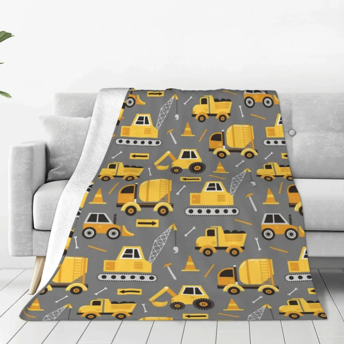 

Construction Trucks Child Car Blanket Cartoon Excavator Tractor Fuzzy Vintage Warm Throw Blanket for Coverlet Textile Decor