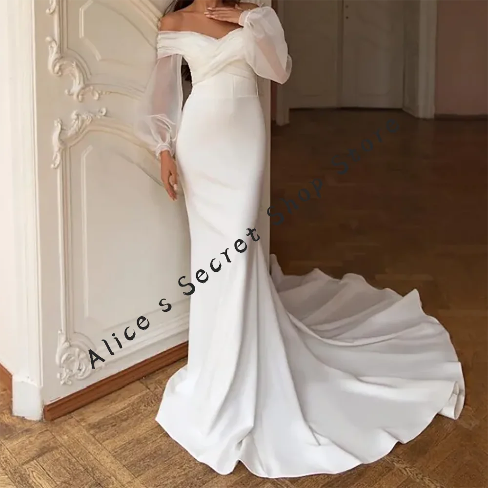 

Classic Sweetheart Lace Puff Sleeve Mermiad Bride Wedding Dresses Bridal Gowns Customized