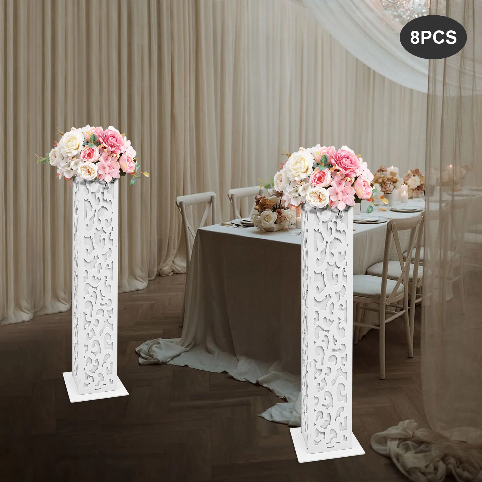 8 قطع من أعمدة الزهور المجوفة البلاستيكية مع أضواء LED نمط سحابة الزخرفية أعمدة الزفاف لديكور حفلة عيد الميلاد #3