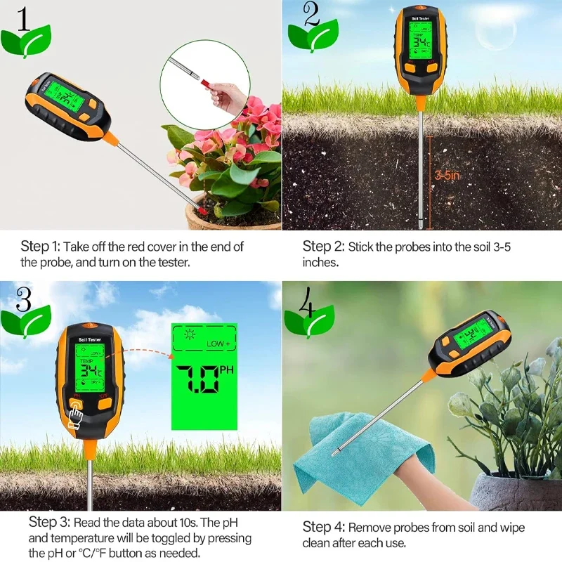 Soil PH Meter Sunlight PH Tester Soil Moisture Watering Test Garden Flowers Sensor Meter Plants Ambient Humidity Measuring Tool