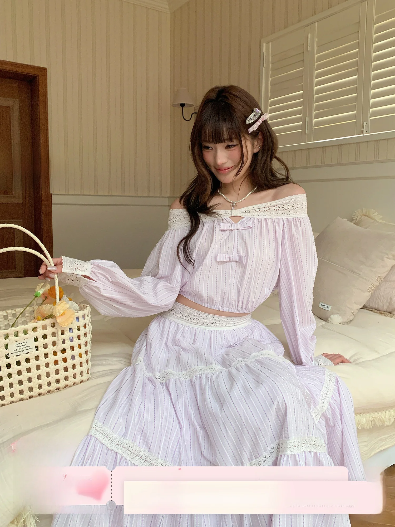 

Ruan Ruan Misty Flower One Shoulder Hollow Embroidery Slimming Half Skirt Set Women Gentle Atmosphere Two Piece Set ...