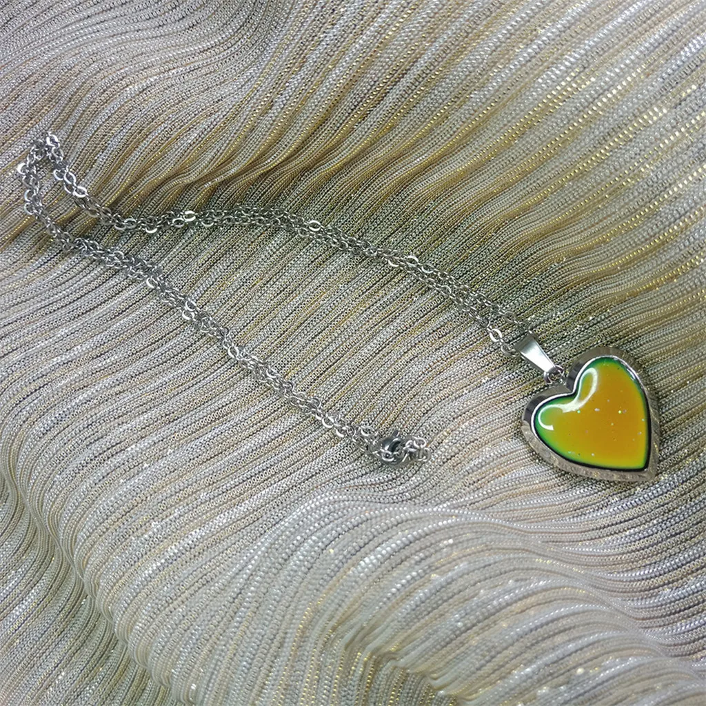 Heart Locket Color Changing Temperature Mood Stainless Steel Love Shape Photo Pendant Necklace Jewelry_maomaolike.com