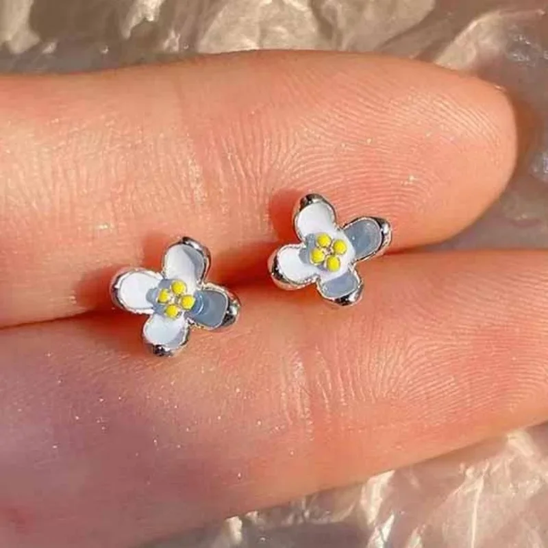 Pequena Cor Azul Lilás Flor Brinco para Mulheres, Temperamento Doce, Mini Acessórios De Jóias, Presente Do Dia De Natal, Atacado