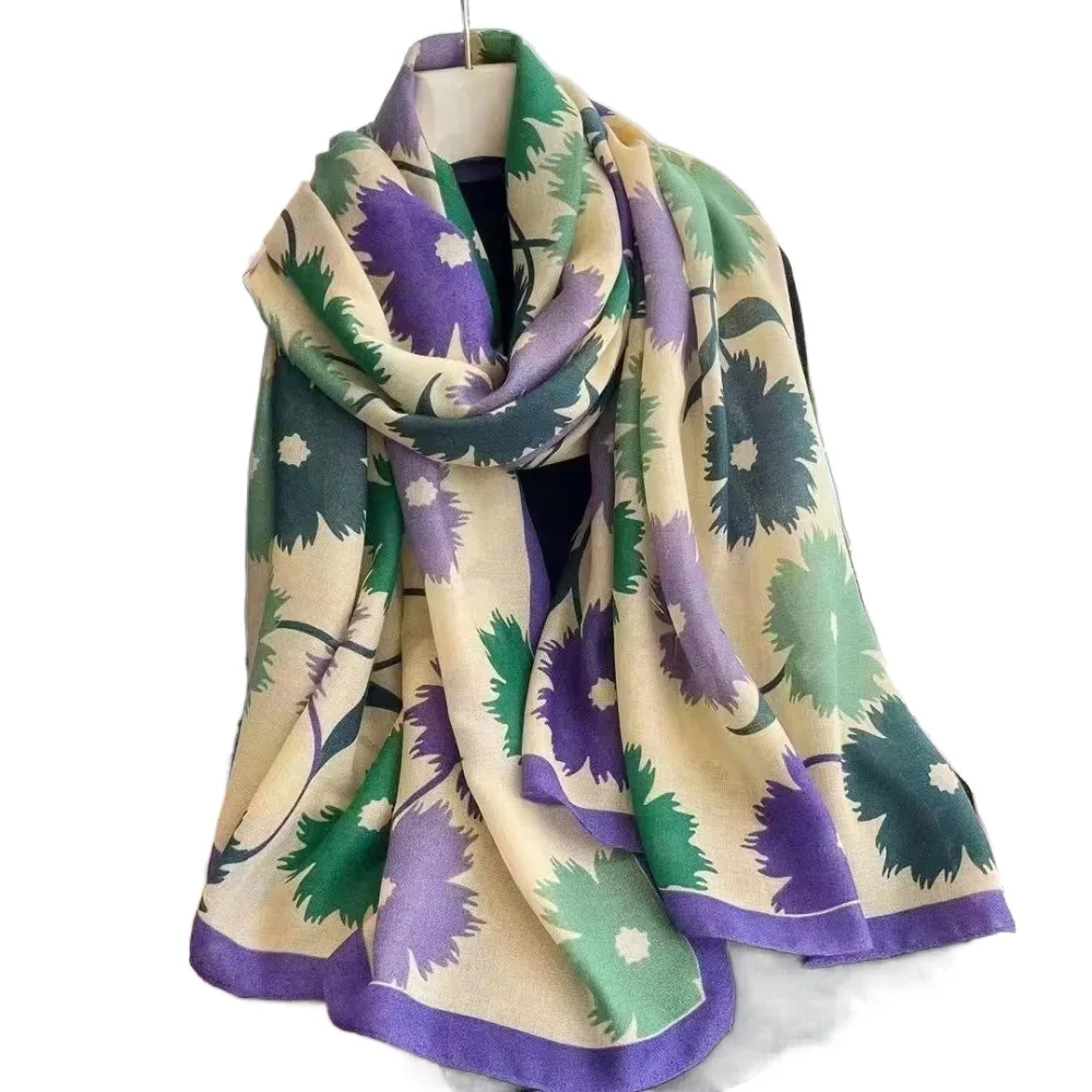 

Thin Korean Style Floral Scarf Shawls Elegant Cotton Linen Sunscreen Foulard Shawl Soft Sun Protection Shawl Wrap Lady