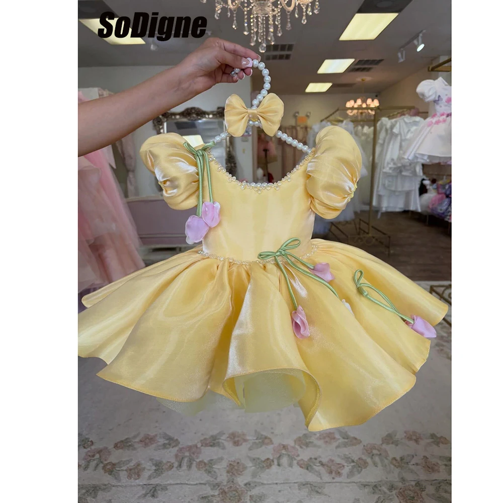

SoDigne A-line Short Flower Girl Dress Short Sleeves Scoop Luxurious Girls' Dresses 2026 Mini Birthday Party Gowns Customized ﻿
