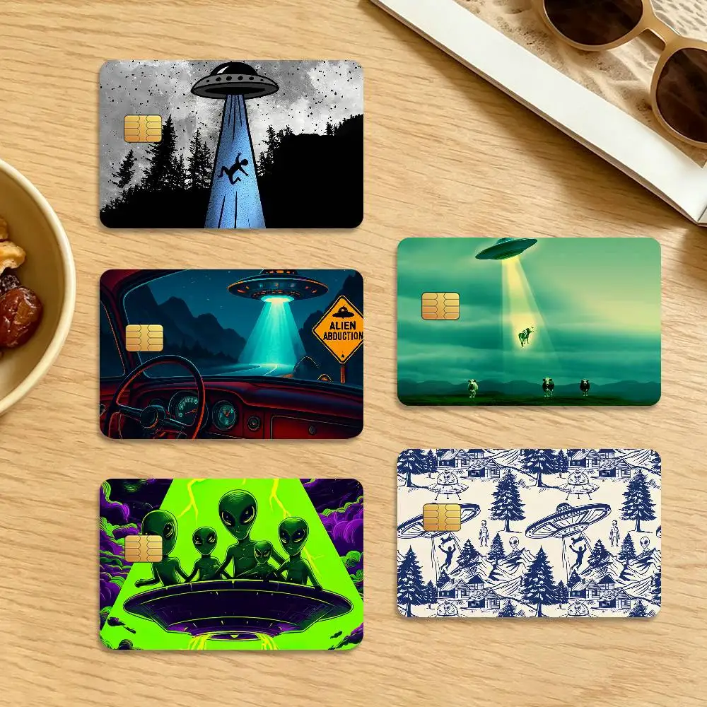 Alien invasion 4Pcs Waterproof Scratch Resistant Card Skin Stickers Fashion Decorative for Credit Debit Bank