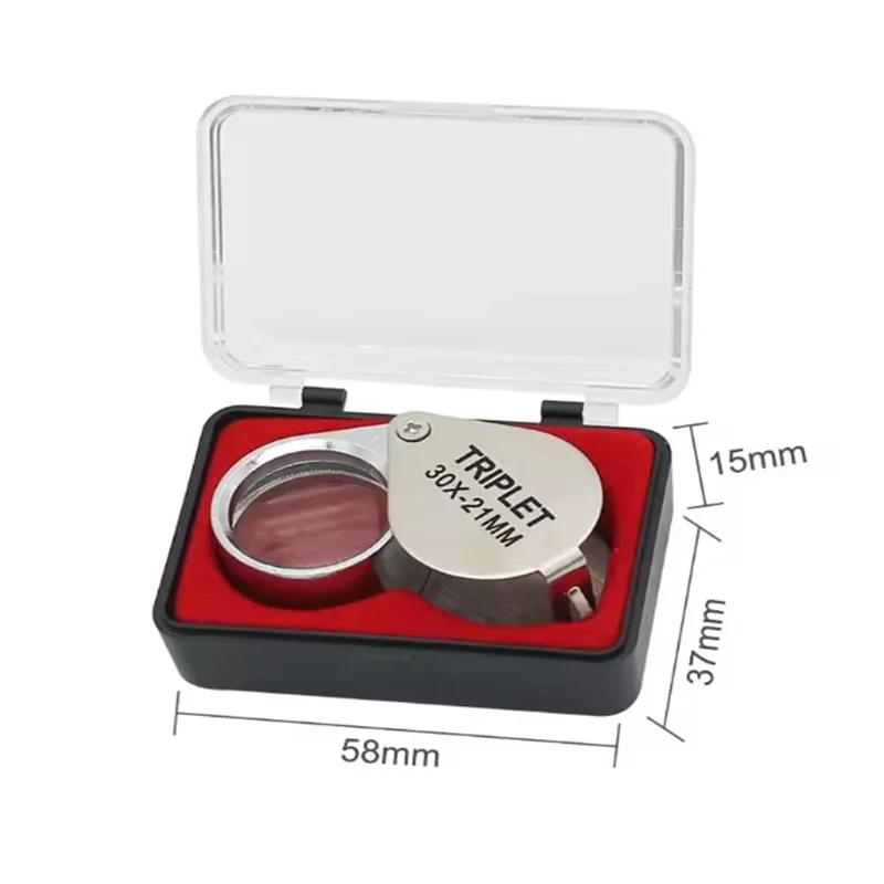 Loupe de bijoutier portable 30X en métal, outil d'opticien, loupe pliante pour bijoux, lentille de lecture, livrée en boîte