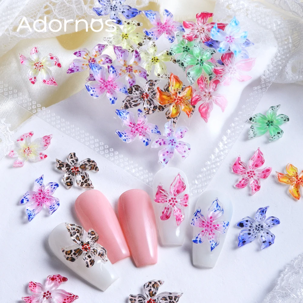 50 pcs/bag Kawaii 3D Flower Nail Charms Mixed Colors Soft-carved Crystals Lily Flower Rhinestones Luxury Manicure DIY Decoration
