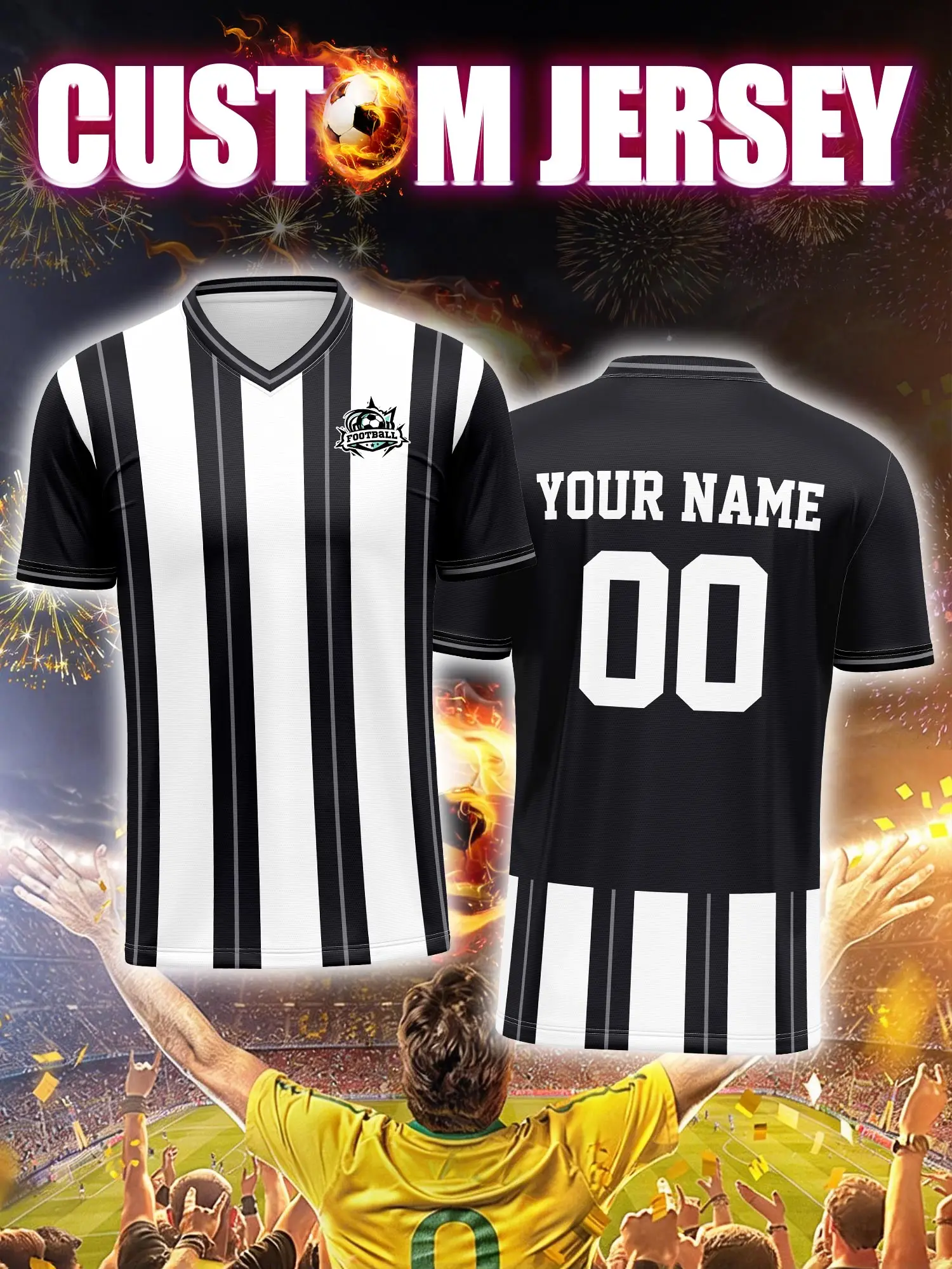 

Футбольная форма на заказ с индивидуальным изображением, номером и именем, быстрая доставка, онлайн-сервис для создания индивидуального дизайна.