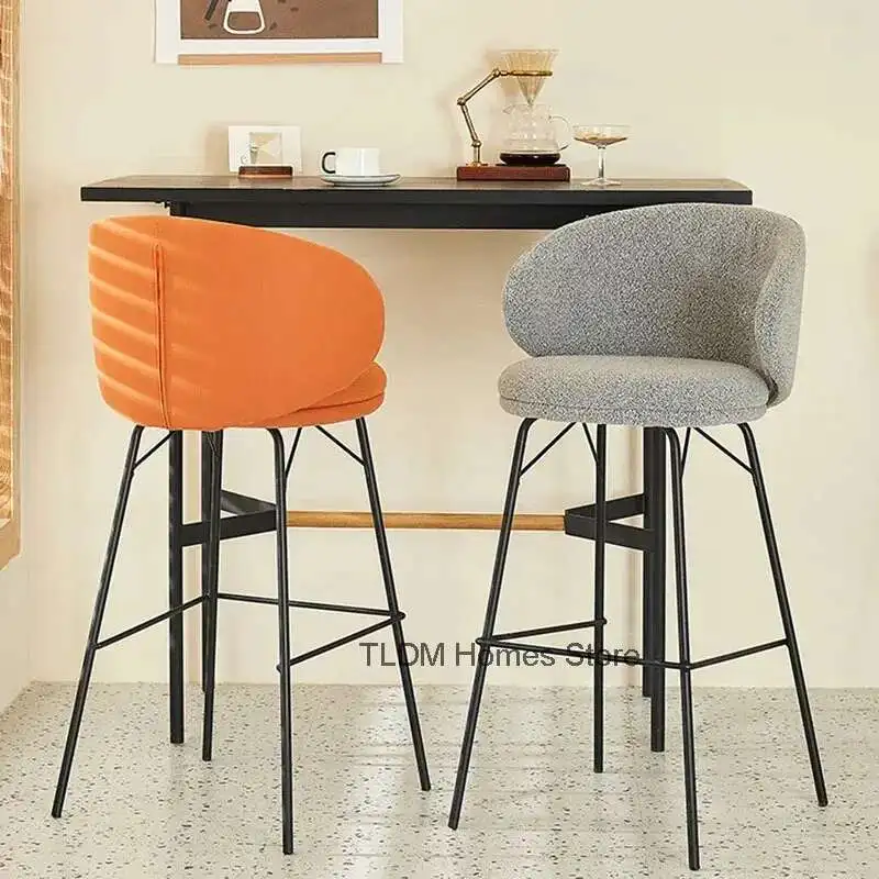 

Nordic Flannel Bar Chair for Kitchen Bar Furniture Metal Wrought Iron High Feet The Chairs Home Simple Designer Front Desk Stool