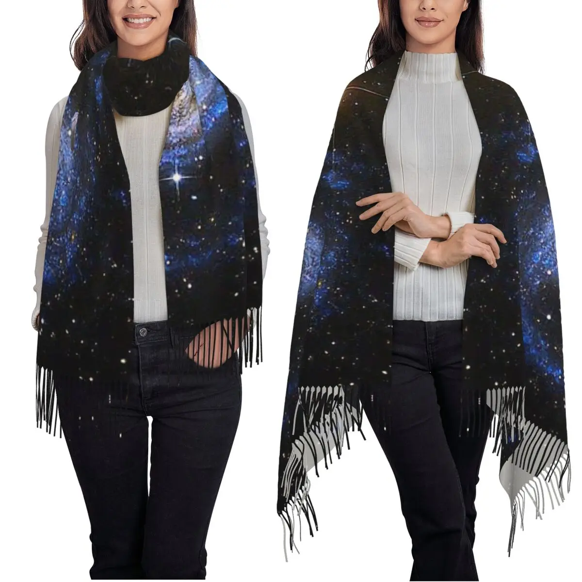 Bufanda de constelaciones de galaxia espacial, bufandas con borlas para mujer, chales y chales suaves y cálidos, chal largo para Otoño e Invierno