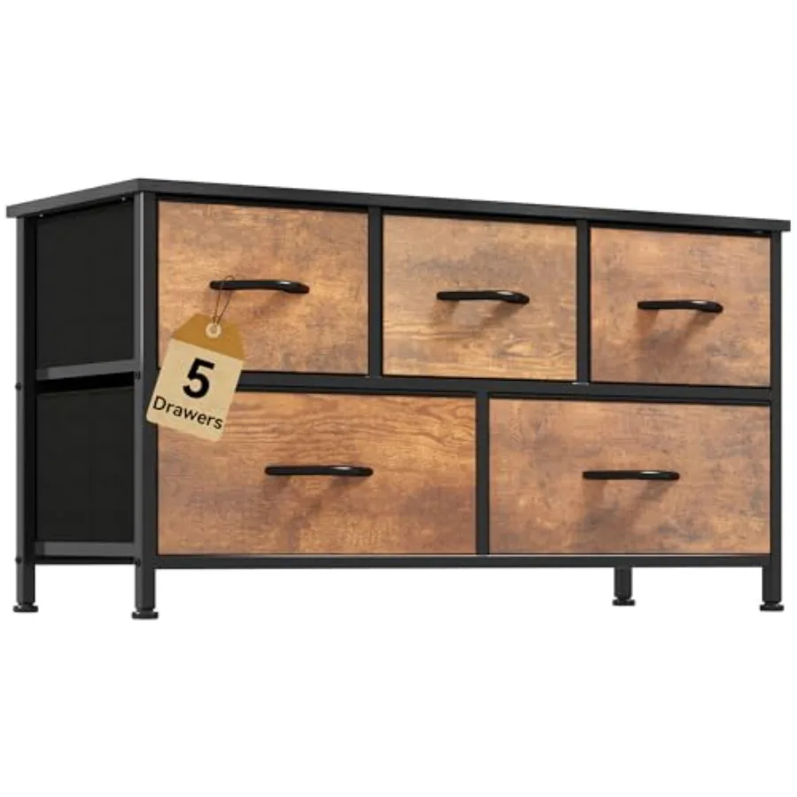 

TV Stand Fabric Tower with 5 Drawers Dresser for Bedroom Storage Tower Chest of Drawers for Closet Living Room Hallway