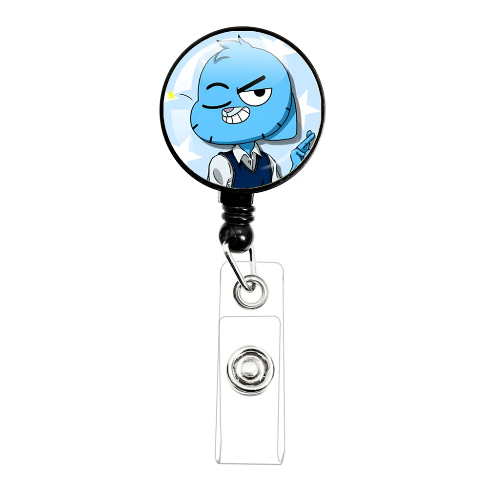 Amazing World of Gumball Retractable Pull Badge Reel Plastic Easy To Pull Buckle Keychain Tool Suitable for Nurses,ID Cards