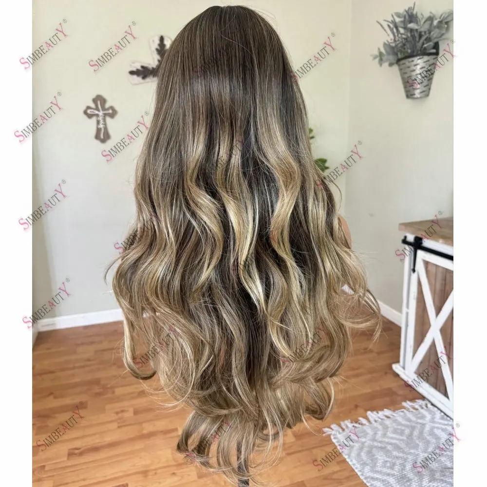 Braunblondes Highlight, klebefreie 1x4-Größe, U-Part-Perücke aus Echthaar, leicht gewellt, vollständig maschinell gefertigt, V-Part-Perücke für Damen, 200 Dichte – Detail 5