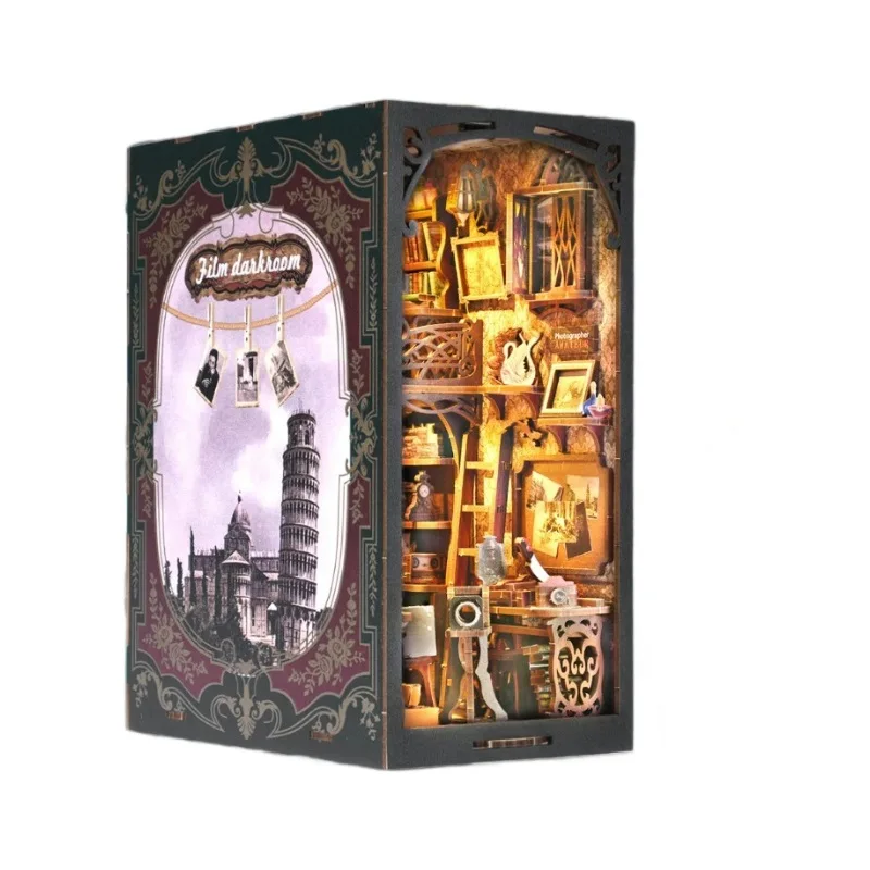 فيلين غرفة مظلمة لتقوم بها بنفسك نموذج منزل مصنوع يدويًا ثلاثي الأبعاد لغز تجميع منزل بناء نموذج لعبة مكعبات البناء كوخ ذاتي الصنع