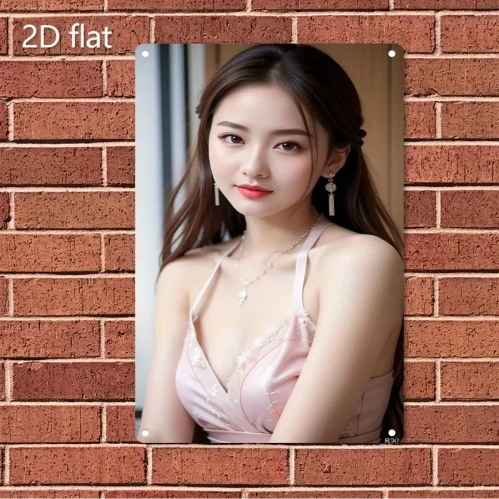Flowerin Minimalistische Wandkunst Retro Frauengesicht Poster Rosa Blush Metallschild Vintage Wohndekor