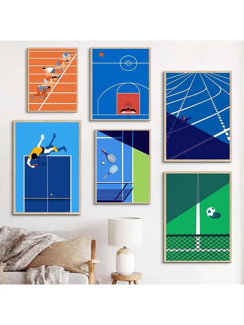 Peinture sur toile d'art mural, basket-ball, football, terrain de tennis, piscine, affiches et impressions nordiques, décoration de salon