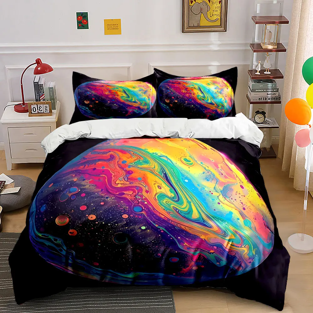 Colorful Planet Art Prints Set Bedding Set with 1 Duvet Cover 2 Pillowcases Single Double King Queen, Gift