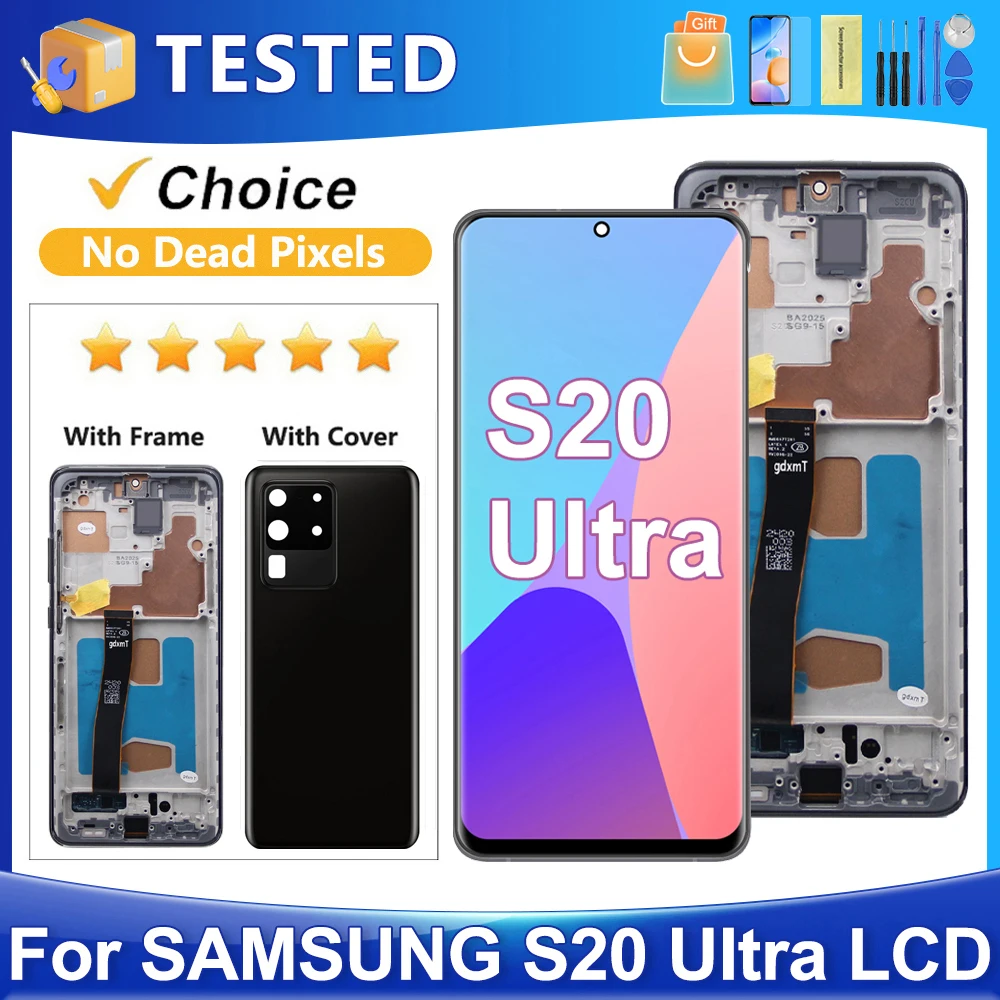 samsung-s20-ultra用テスト済みs20u-g988-g988b-ds-lcdディスプレイタッチスクリーンデジタイザーアセンブリ交換用