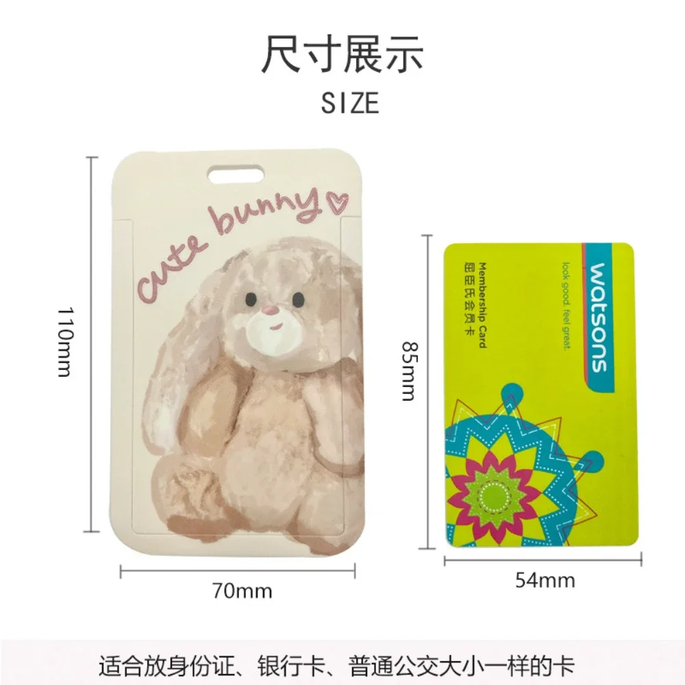 Smycz Cartoon Slide Card Sets ID Credit Card Holder Student Bus Cards Case Badge Holder Bear Print Card Cover with Hand Rope