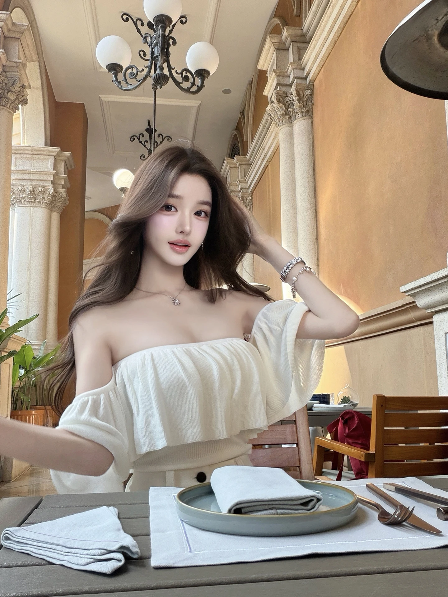 

Ele French Sle Knitted Top with Lace Trim One oulder Design for Ladylike Chic Sexy Pure Feeling ort Sve irt