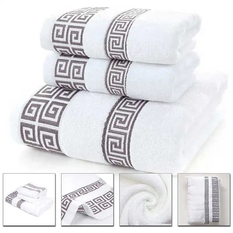 

3 Pack Cotton Towels Set Bathroom Terry Bath Towel For Adult 2PCS Geometric Travel Face Towels Sport Washcloth Gym Swim Run Spa