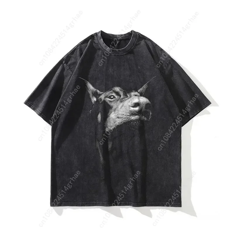 Classic Pug printed short-sleeve T-shirts for men and women high-quality washed retro crewneck casual printed T-shirts