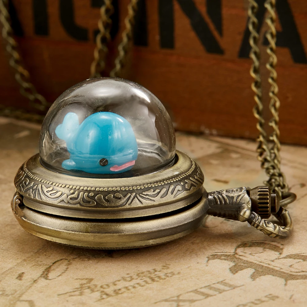 Unique Cute Cartoon Children Pocket Watches Fob Chains Necklace Steampunk Bronze Clock Retro Pocket Watch Gifts Accessory