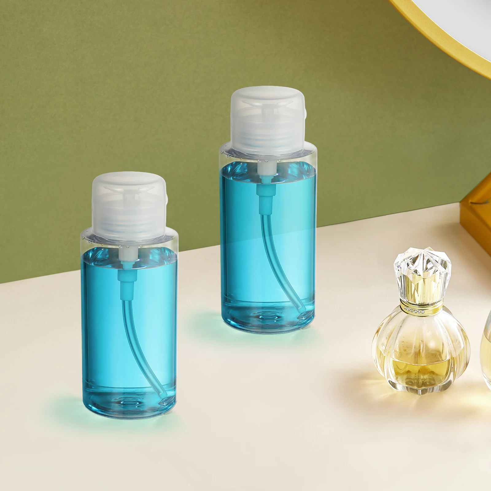 

2pcs Press Pump Bottle Makeup Remover Dispenser Nail Polish Remover 300Ml Sturdy Leakproof Empty Travel Size Container