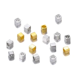 100Pcs 2mm Gold Color Square Big Hole Copper Beads Cube Loose Spacer Beads for DIY Bracelet Necklace Jewelry Making Accessories